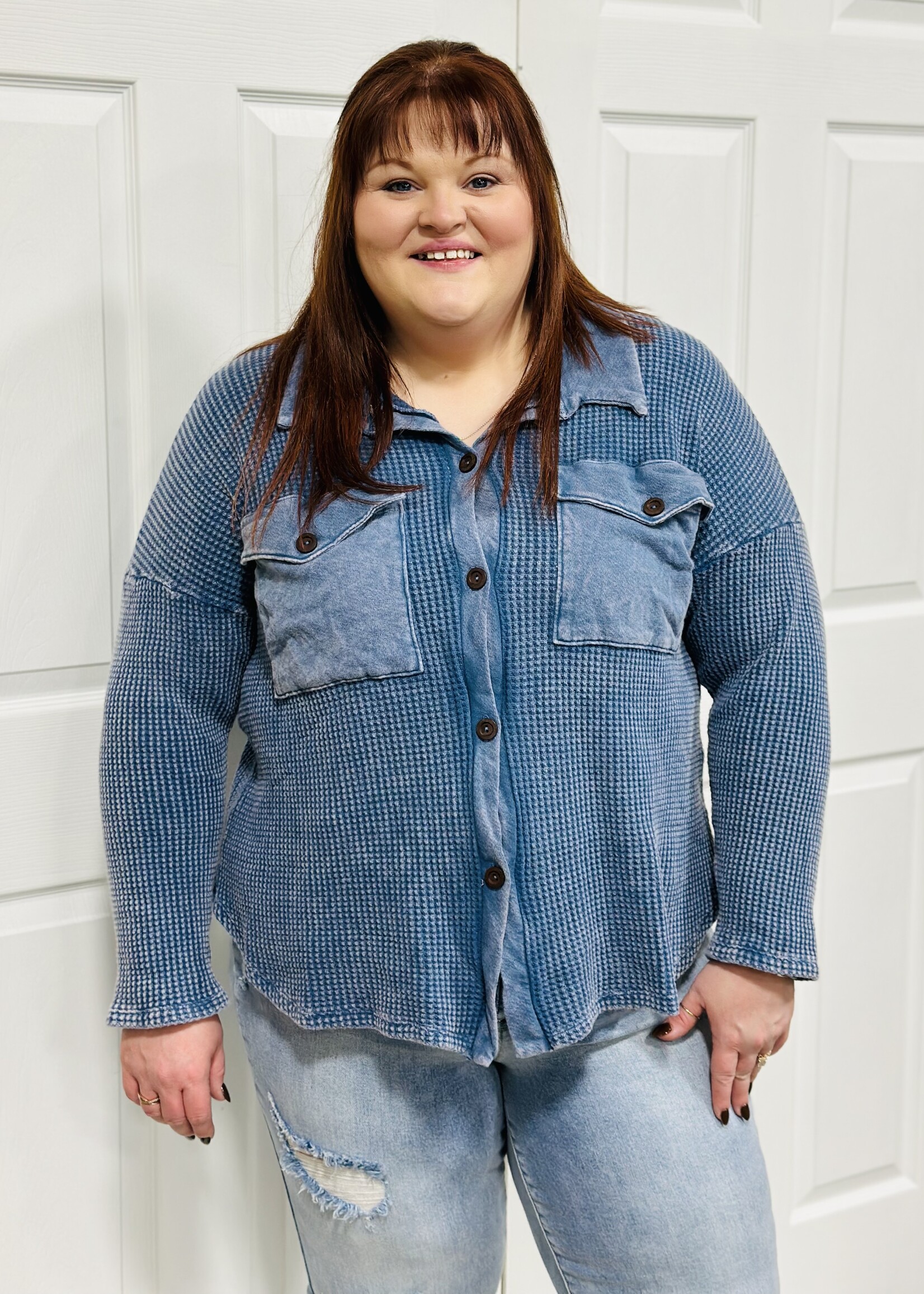 Bucketlist Vintage Wash Waffle Shacket