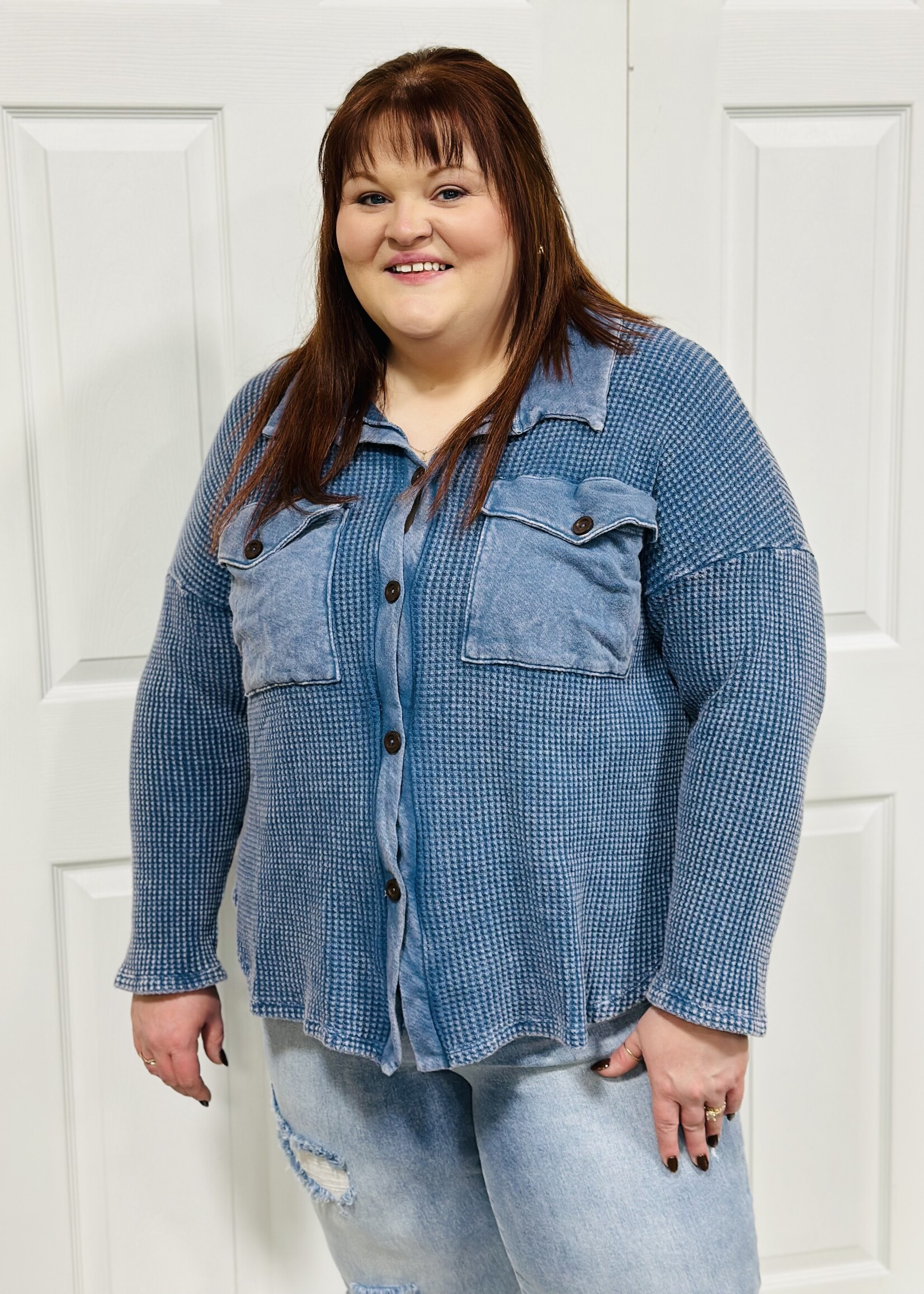 Bucketlist Vintage Wash Waffle Shacket