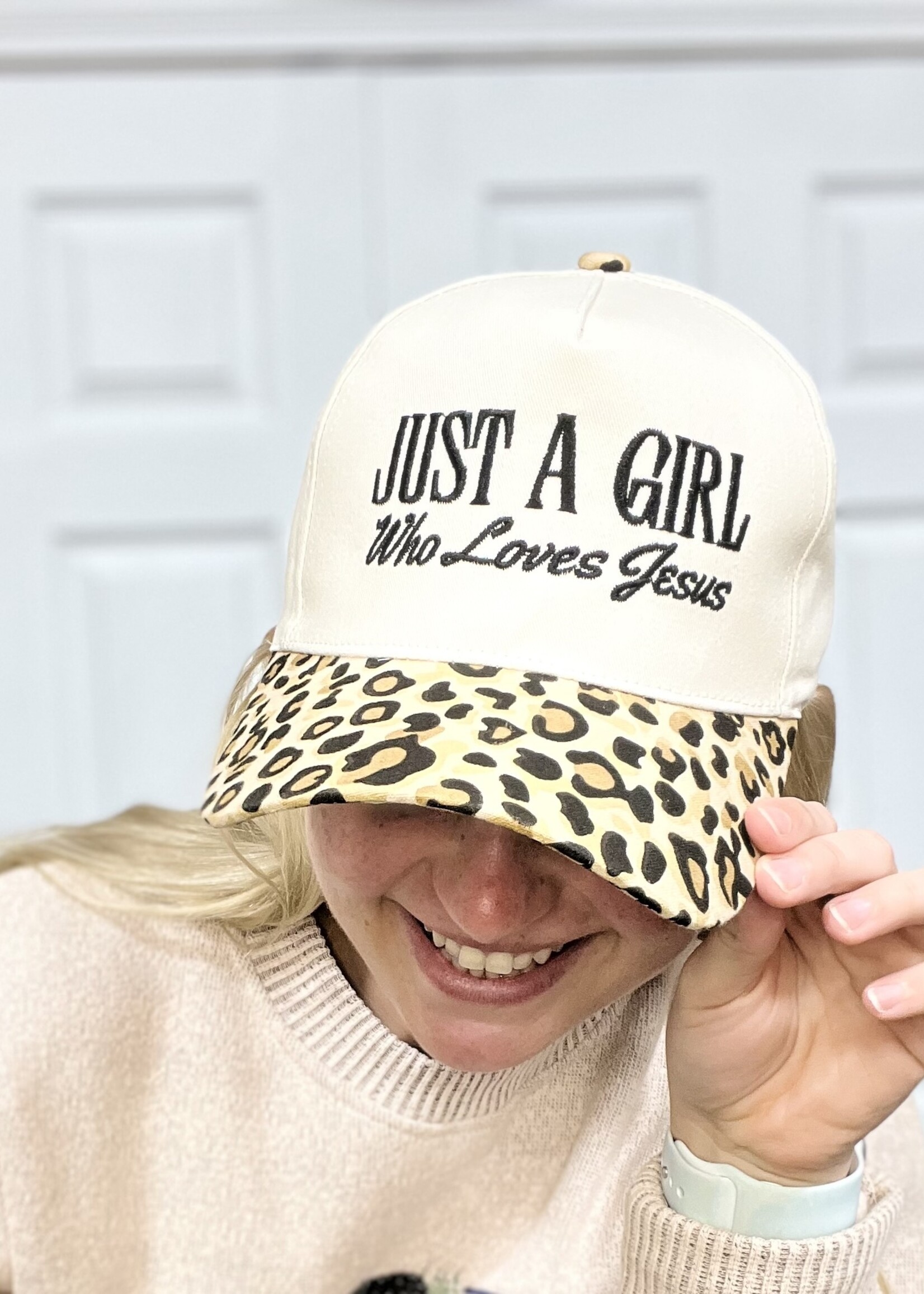 Attic Salt Boutique Just a Girl Who Loves Jesus Hat in Leopard