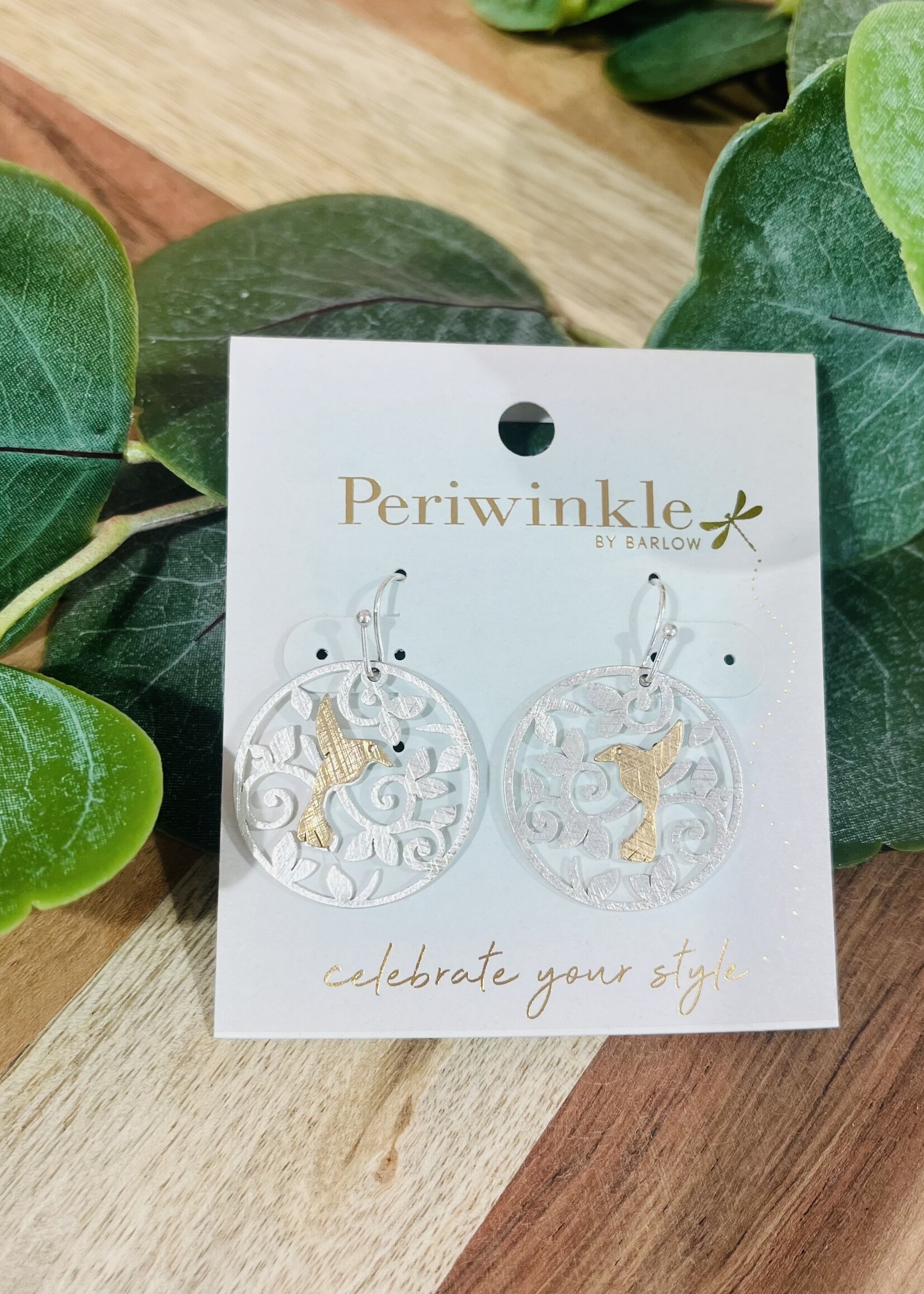 Periwinkle Hammered Hummingbird Earrings