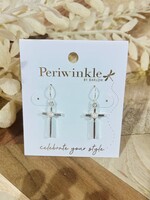 Periwinkle Silver Cross with Pearl Earrings