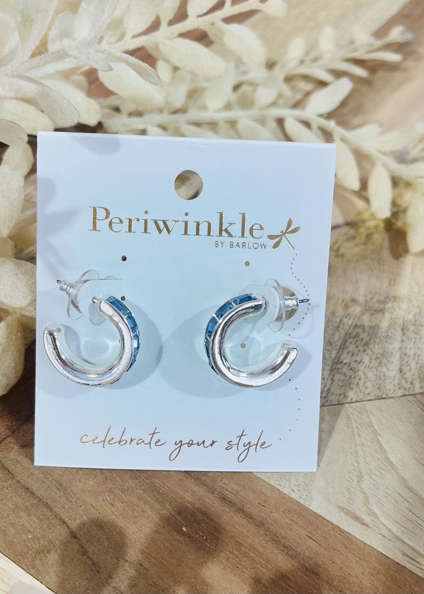 Periwinkle Denim Blue Faceted Crystal Hoops