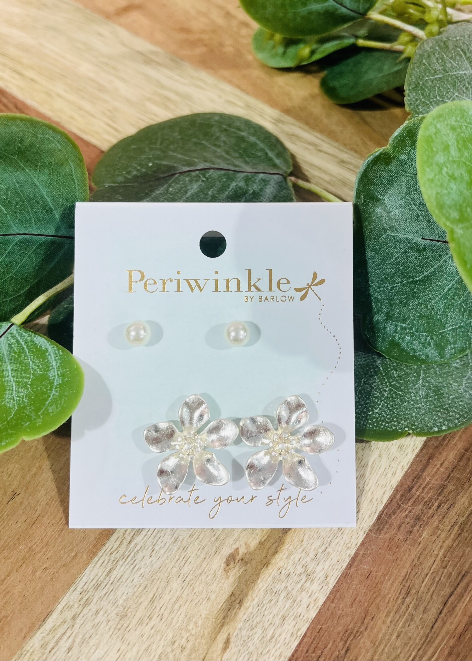 Periwinkle Flower/Pearl Earring Duo