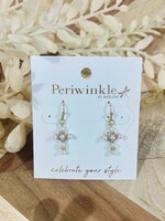 Periwinkle Pearl & Crystal Cross Earrings