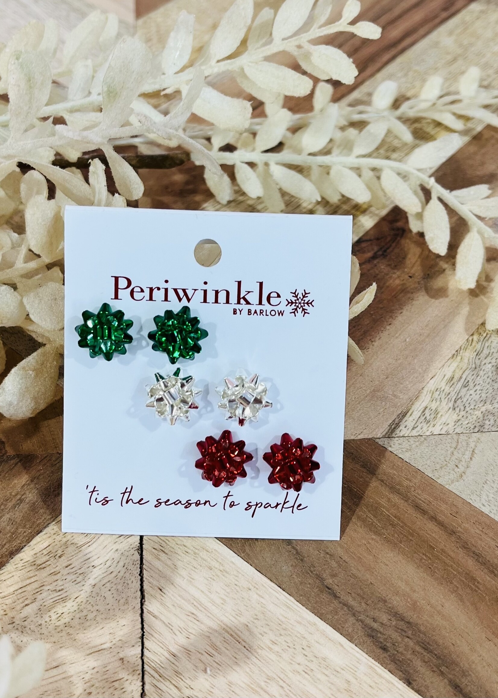 Periwinkle Holiday Bow Trip Stud Earrings