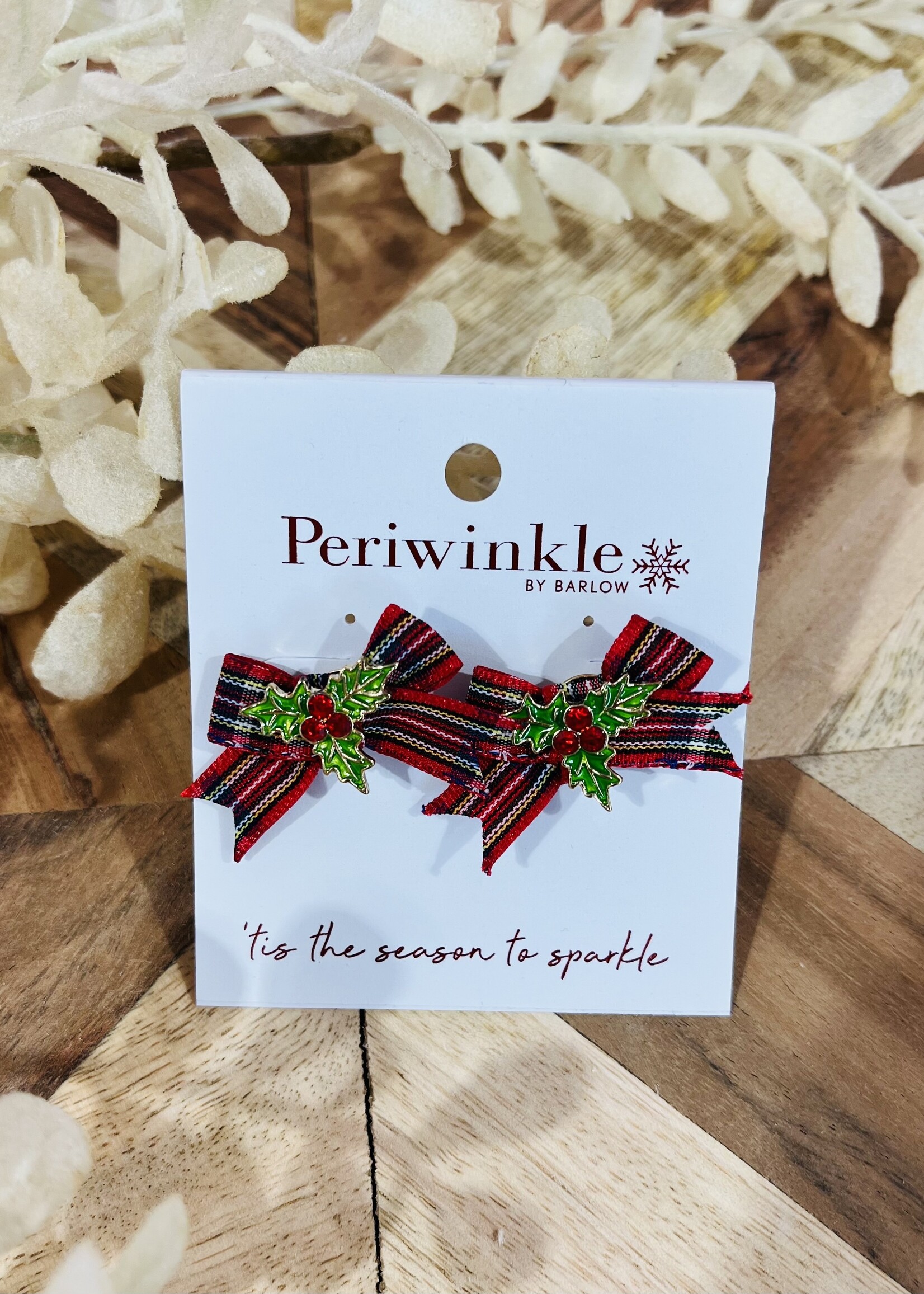 Periwinkle Plaid Bows with Holly Earrings