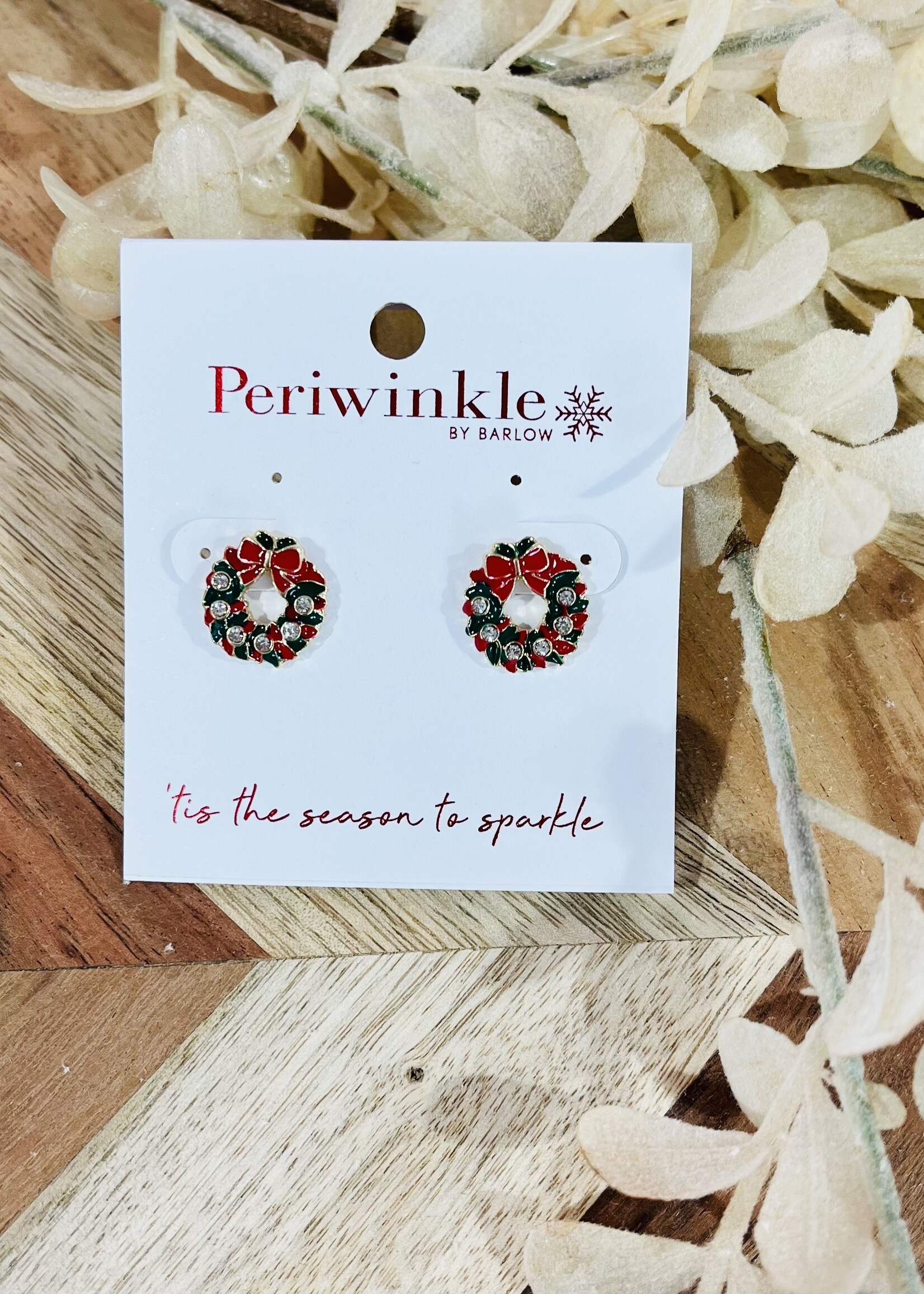 Periwinkle Christmas Wreath Stud Earrings