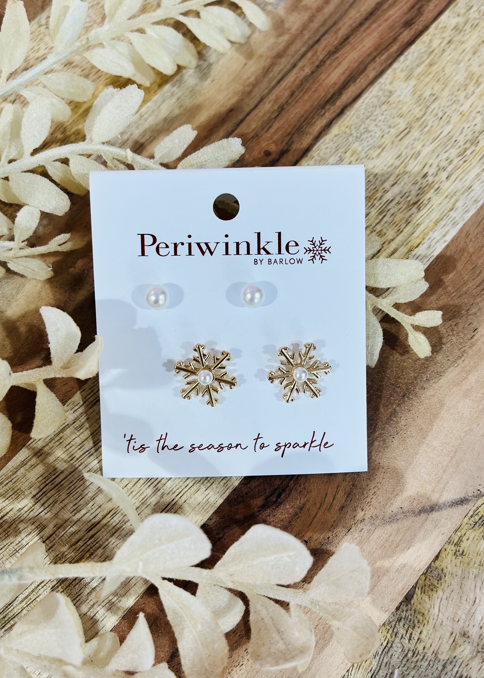 Periwinkle Pearl/Gold Snowflake Earring Set