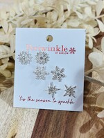 Periwinkle Snowflake Stud Earrings Trio Set