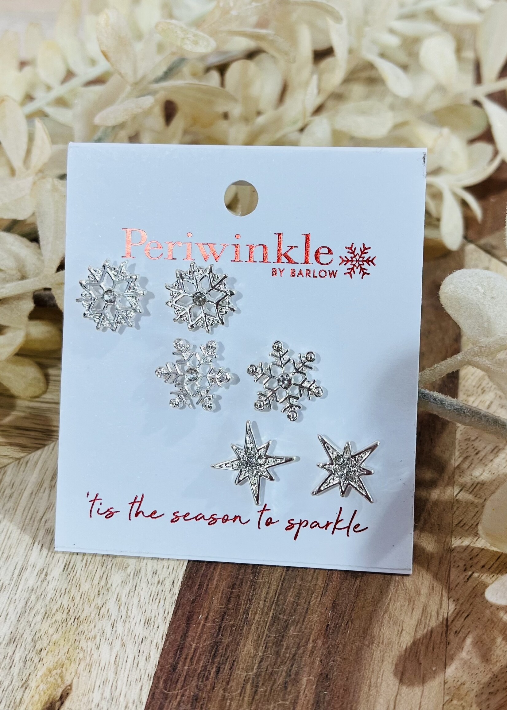 Periwinkle Snowflake Stud Earrings Trio Set