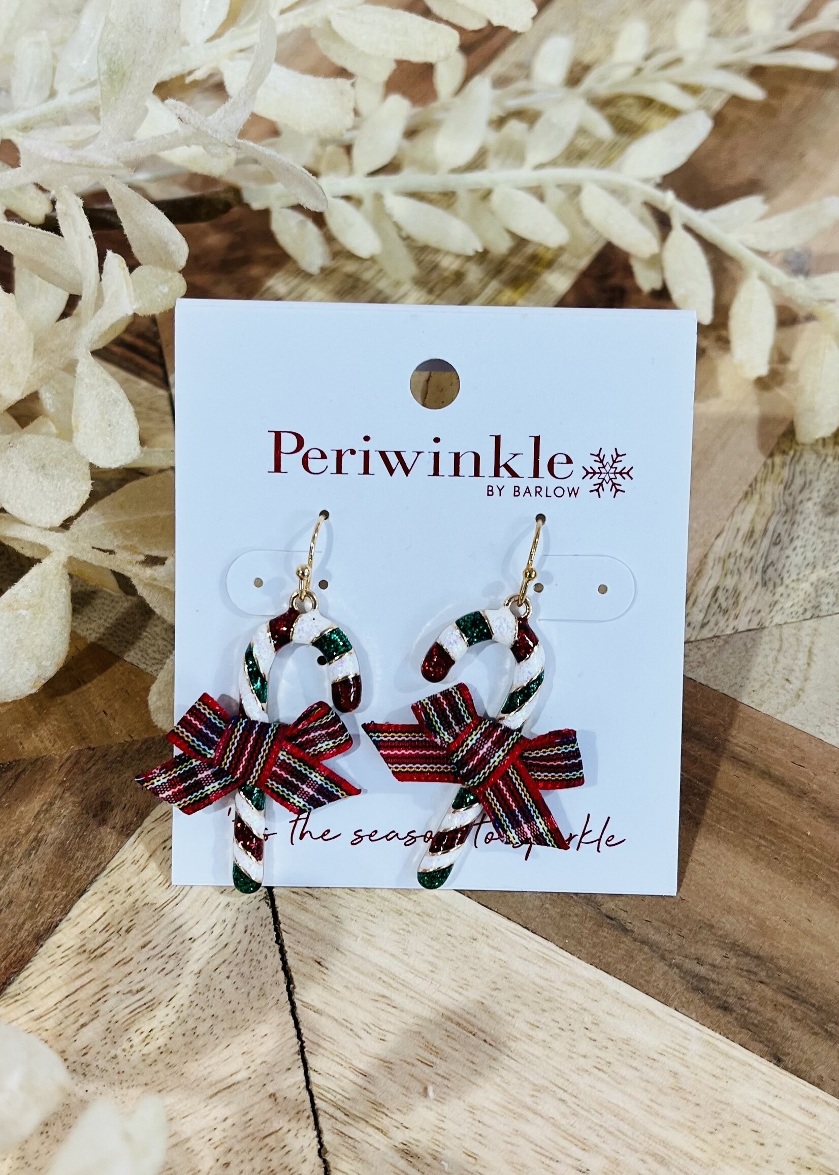 Periwinkle Candy Cane with Plaid Bows Earrings