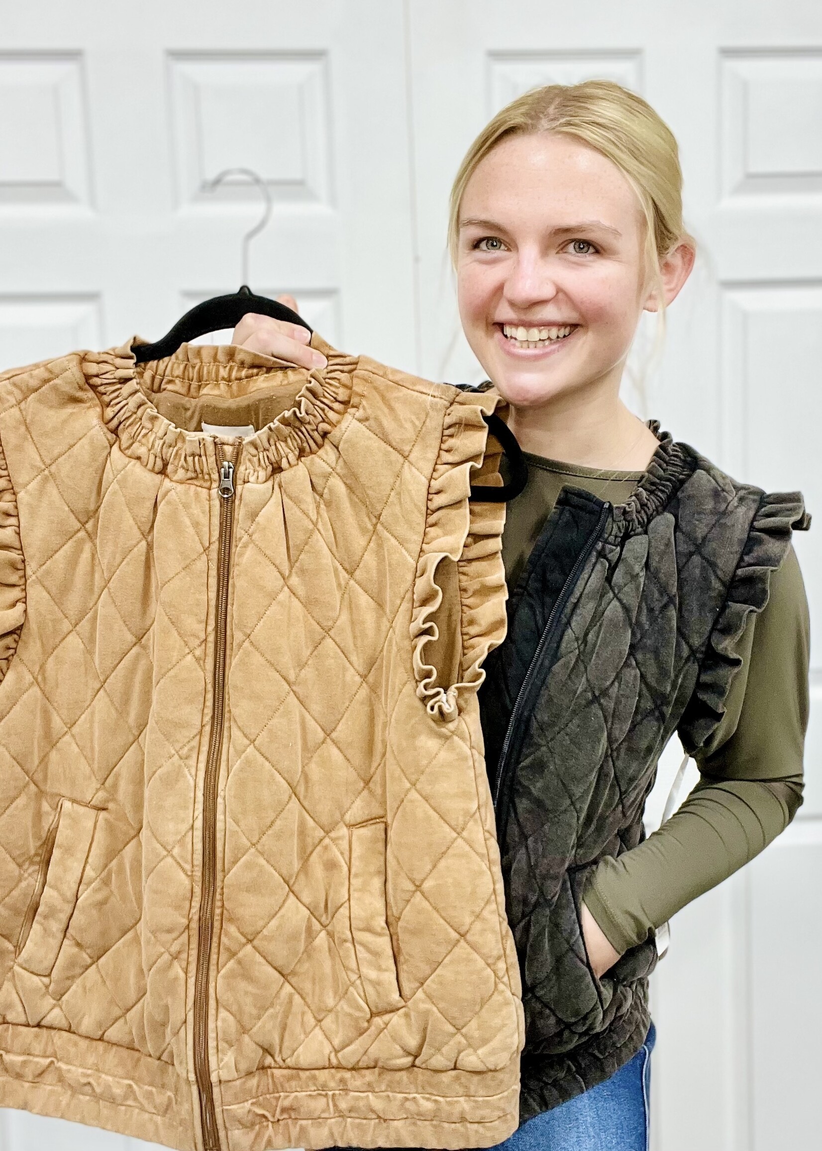 Katydid Quilted Ruffle Sleeve Vest