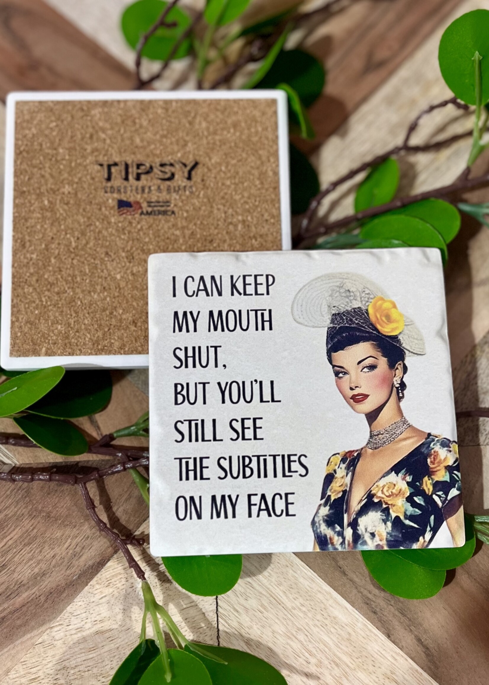 Keep My Mouth Shut Ceramic Coaster
