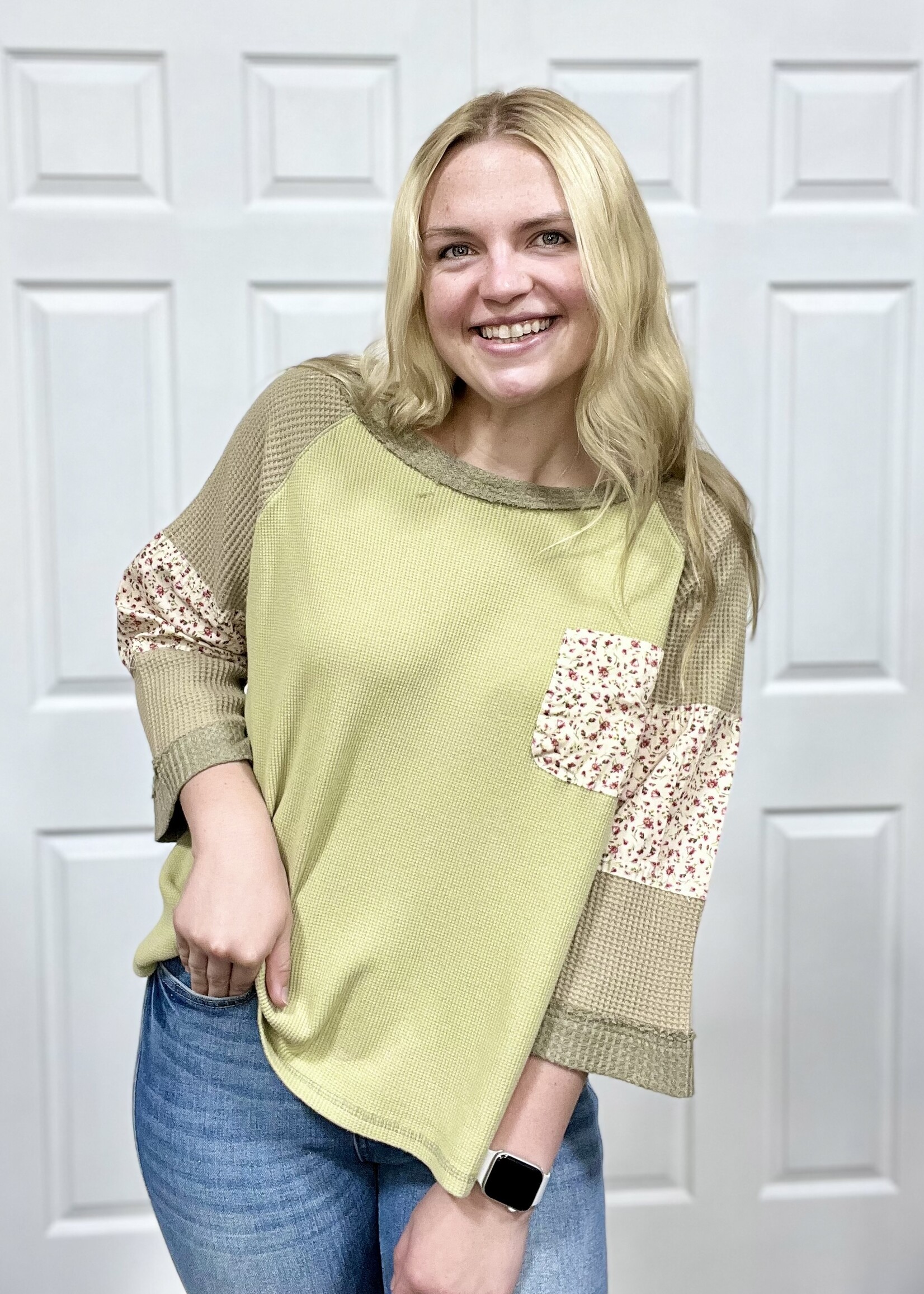 Sage & Fig Sage Patchwork Waffle Top