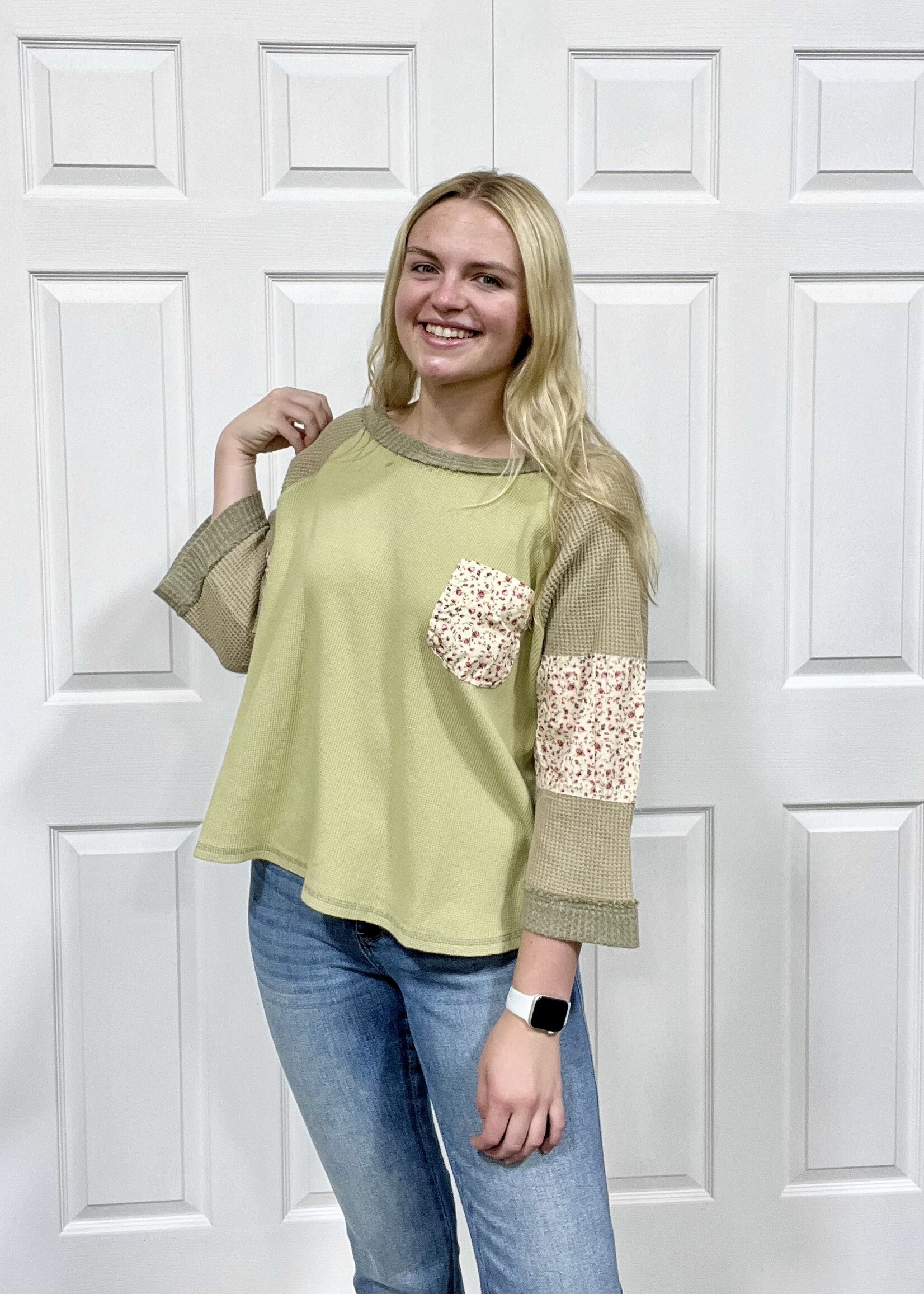 Sage & Fig Sage Patchwork Waffle Top