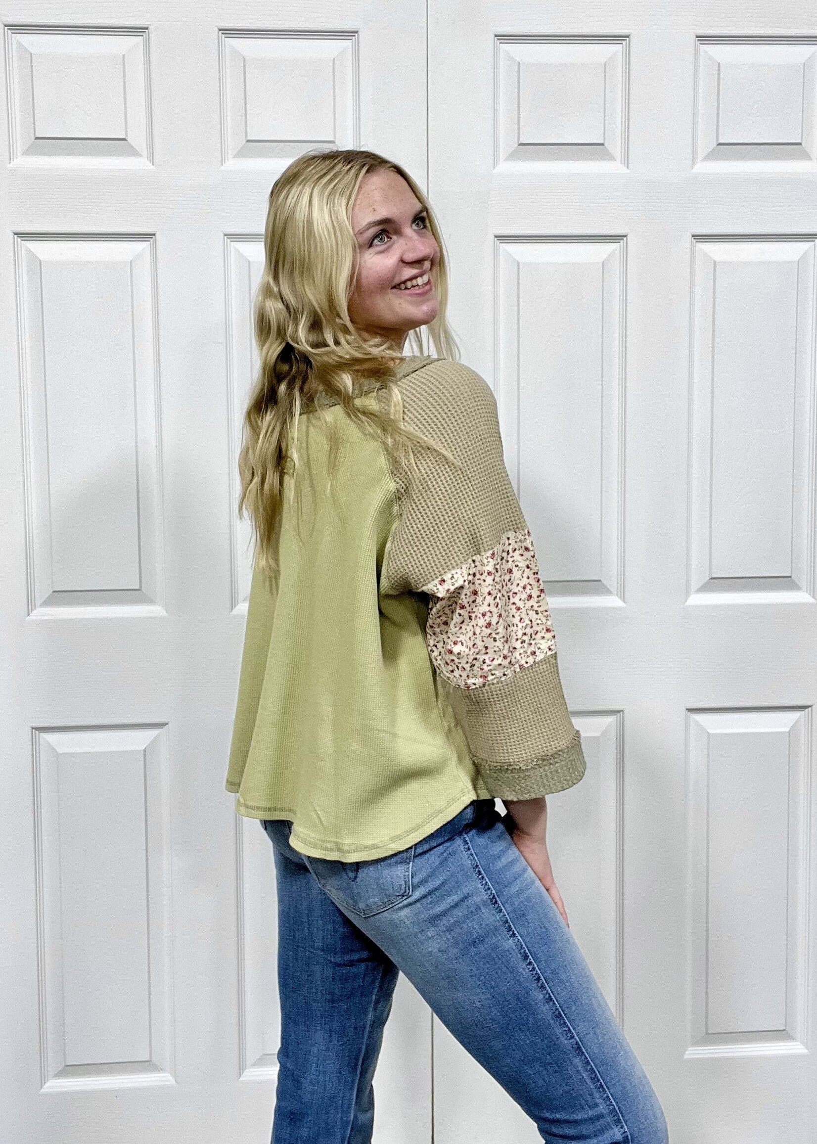 Sage & Fig Sage Patchwork Waffle Top