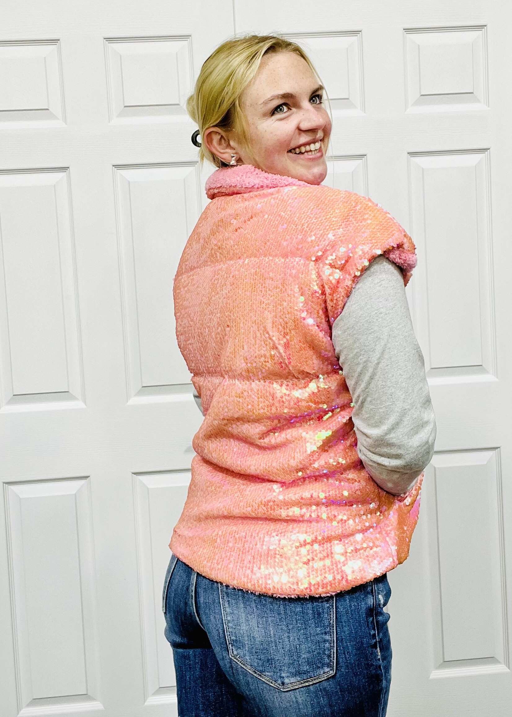 Grace+Emma Pink Sequin Puffer Vest