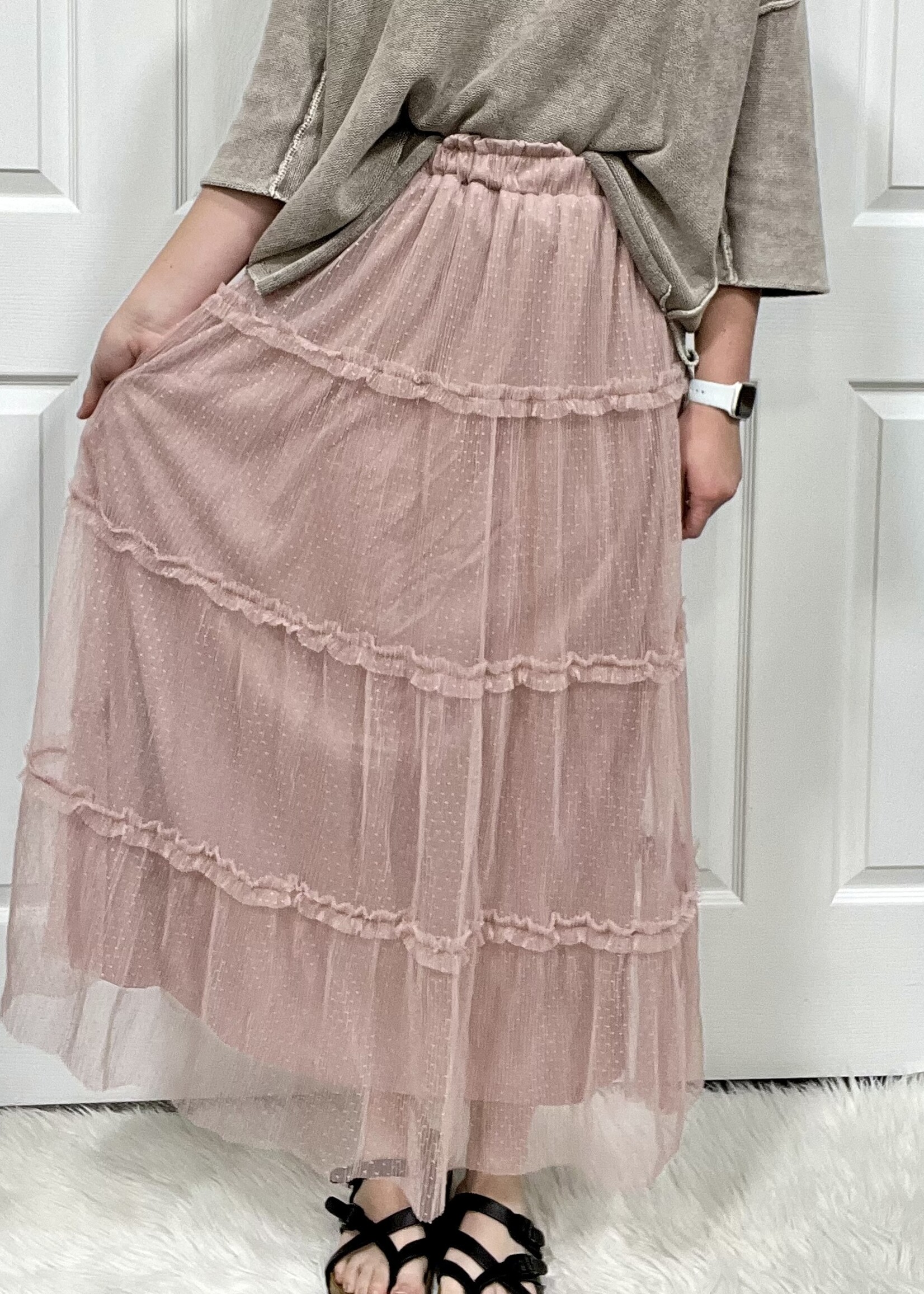 Blu Pepper Light Pink Tulle Tiered Maxi Skirt