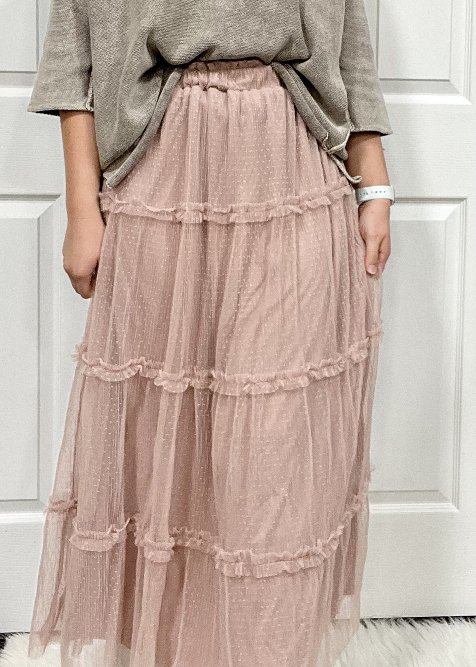 Blu Pepper Light Pink Tulle Tiered Maxi Skirt