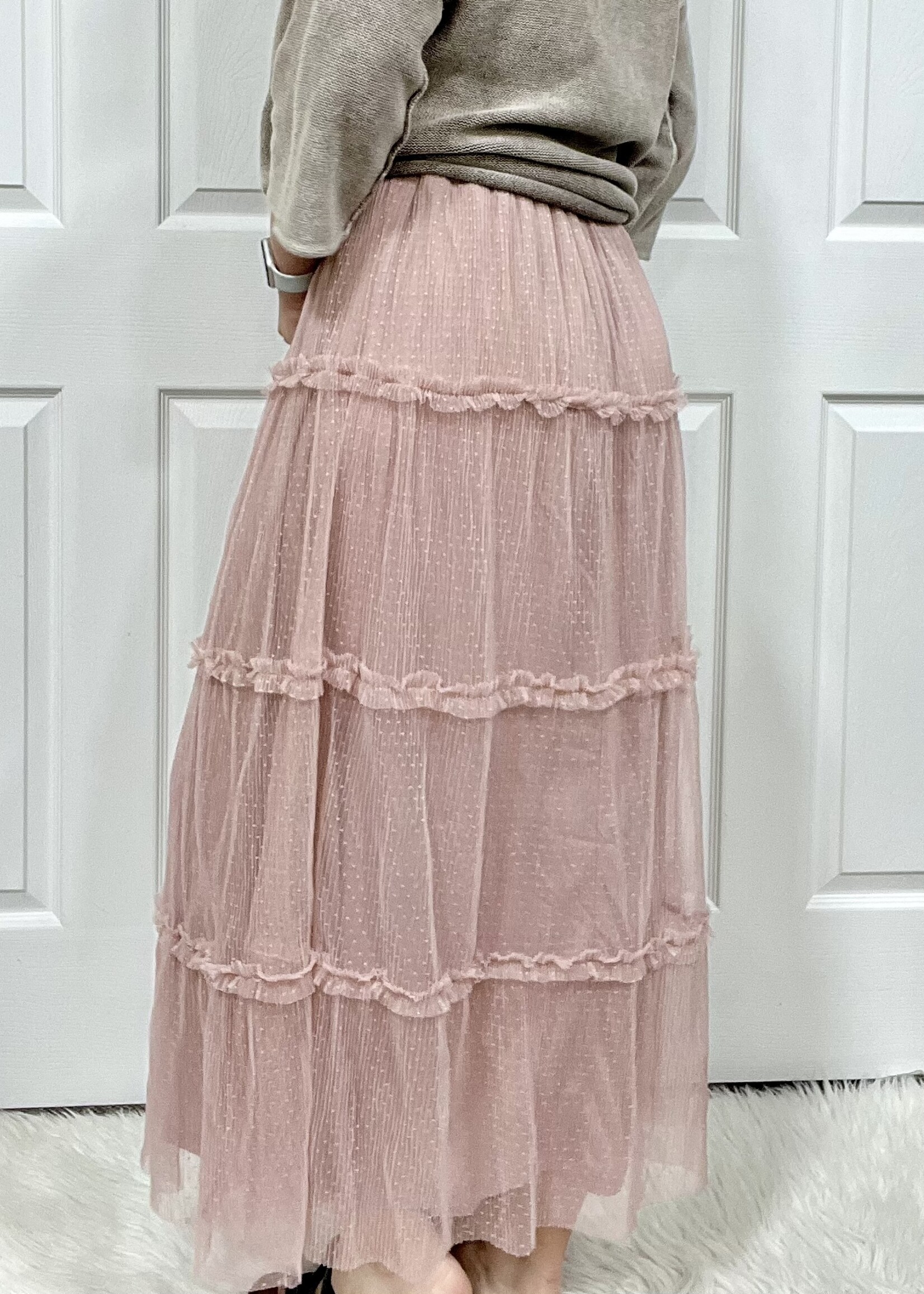 Blu Pepper Light Pink Tulle Tiered Maxi Skirt