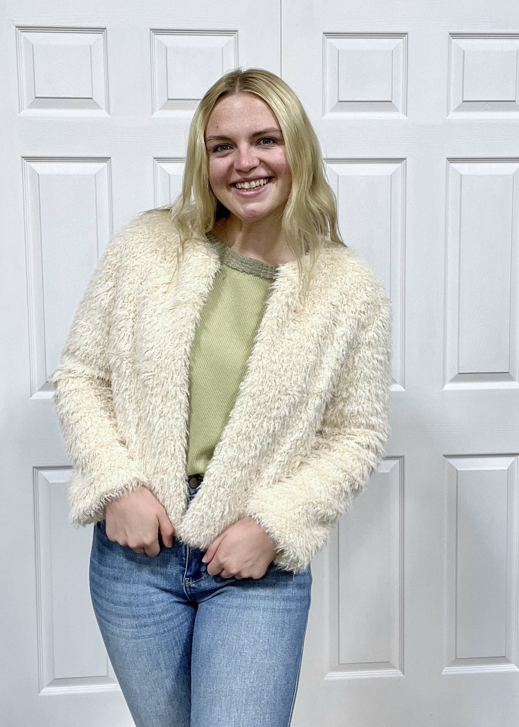 Blu Pepper Cream Faux Fur Jacket