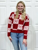 Haptics Red Checkered Bow Sweater
