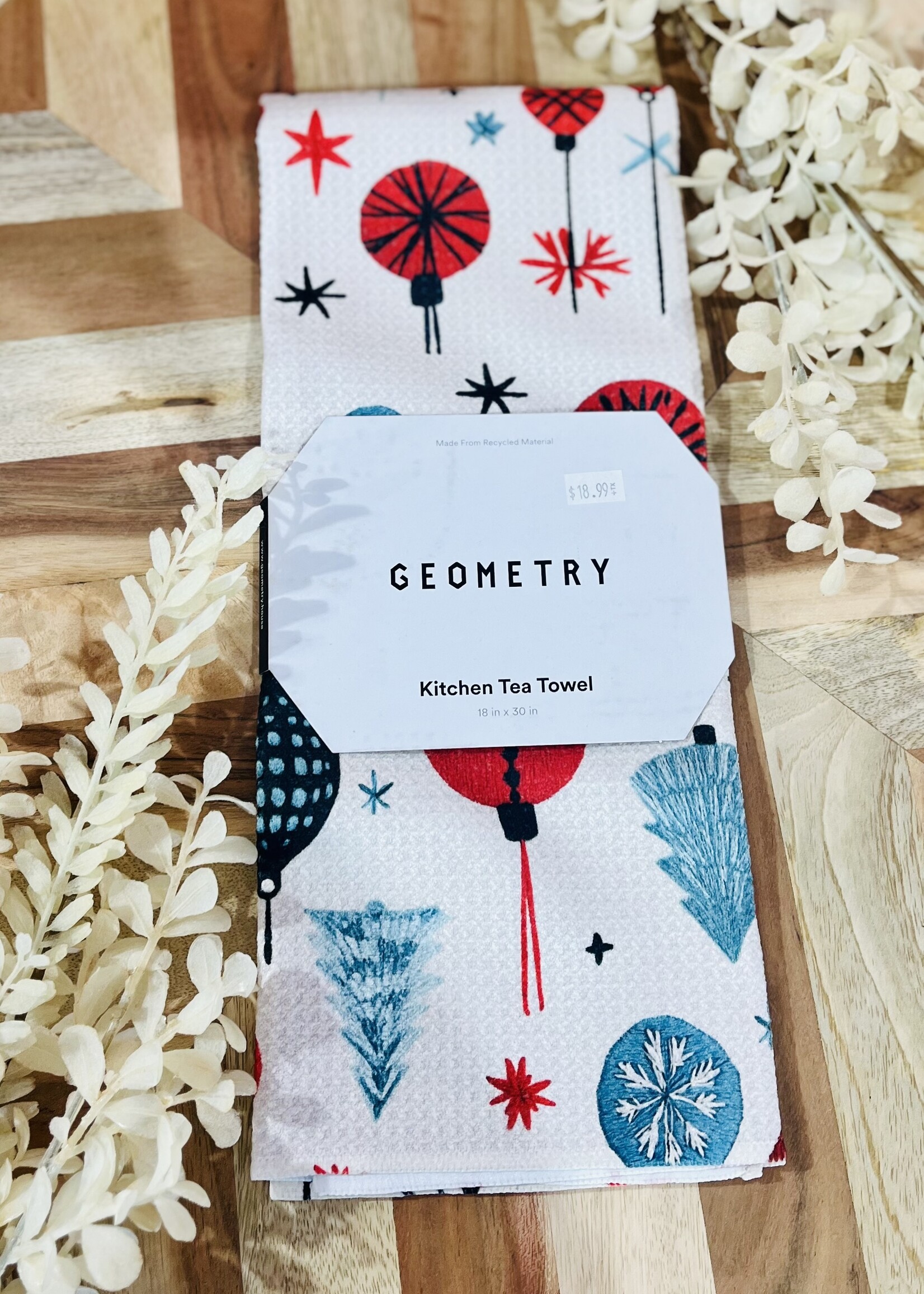 Embroidered Ornaments Tea Towel