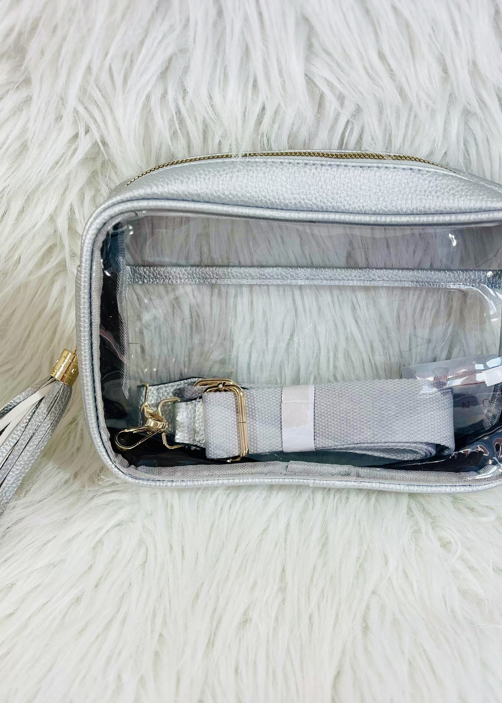 Silver Clear Tassel Stadium Bag