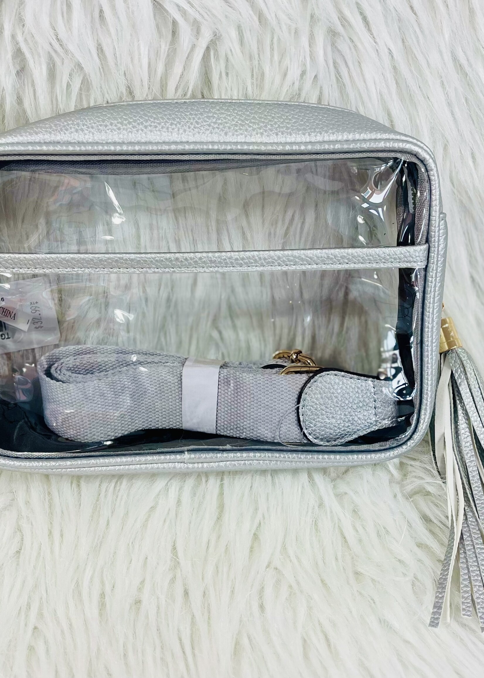 Silver Clear Tassel Stadium Bag