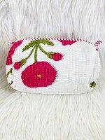 Quilted White Floral Cosmetic Bag-Small