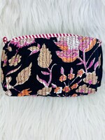 Quilted Black Floral Cosmetic Bag-Small