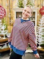 Very J Coral/Navy Striped Pullover