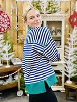 Very J Royal/Cream Striped Pullover