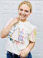 Grace+Emma White Festive Forest Sequin Top