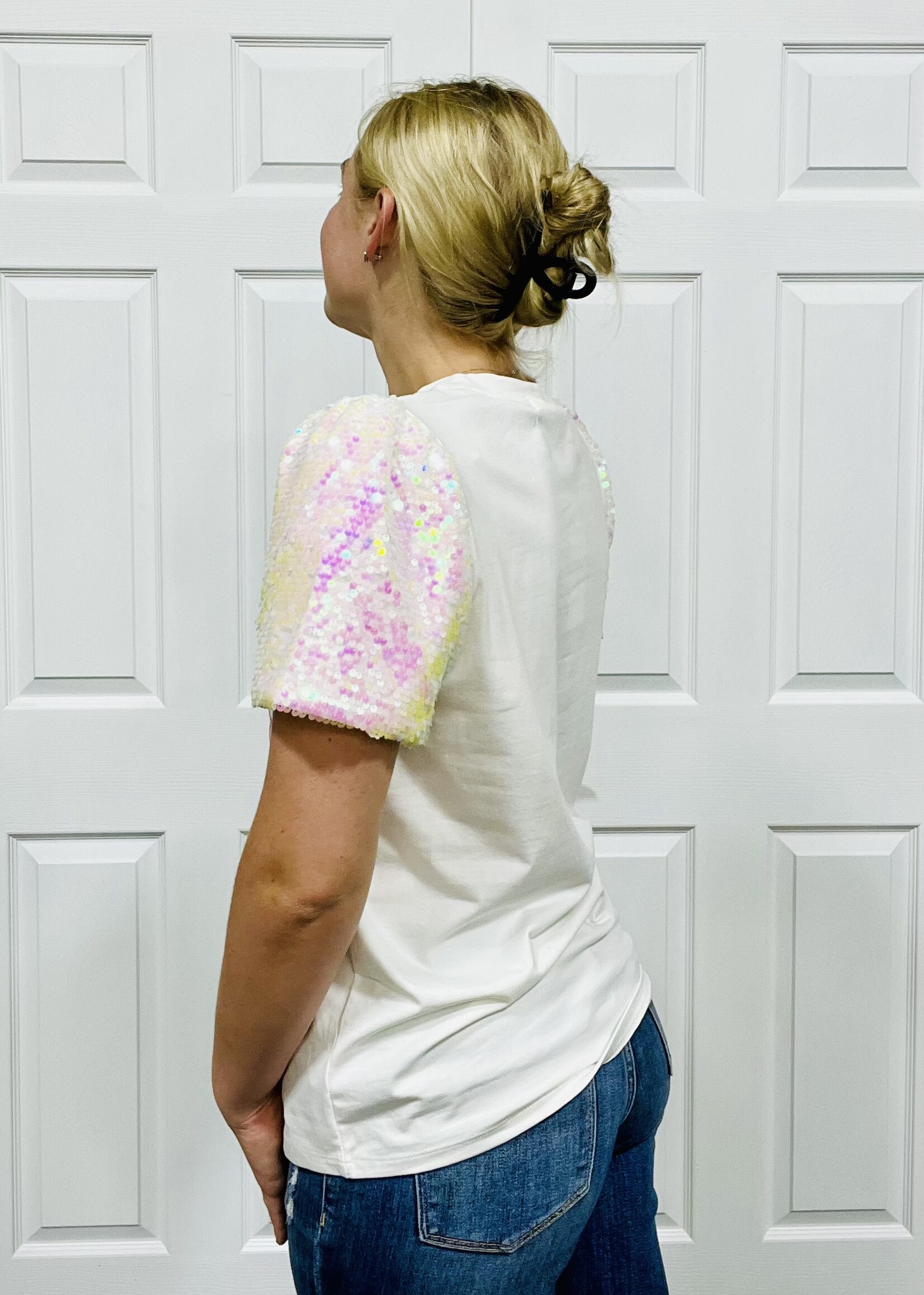 Grace+Emma White Festive Forest Sequin Top