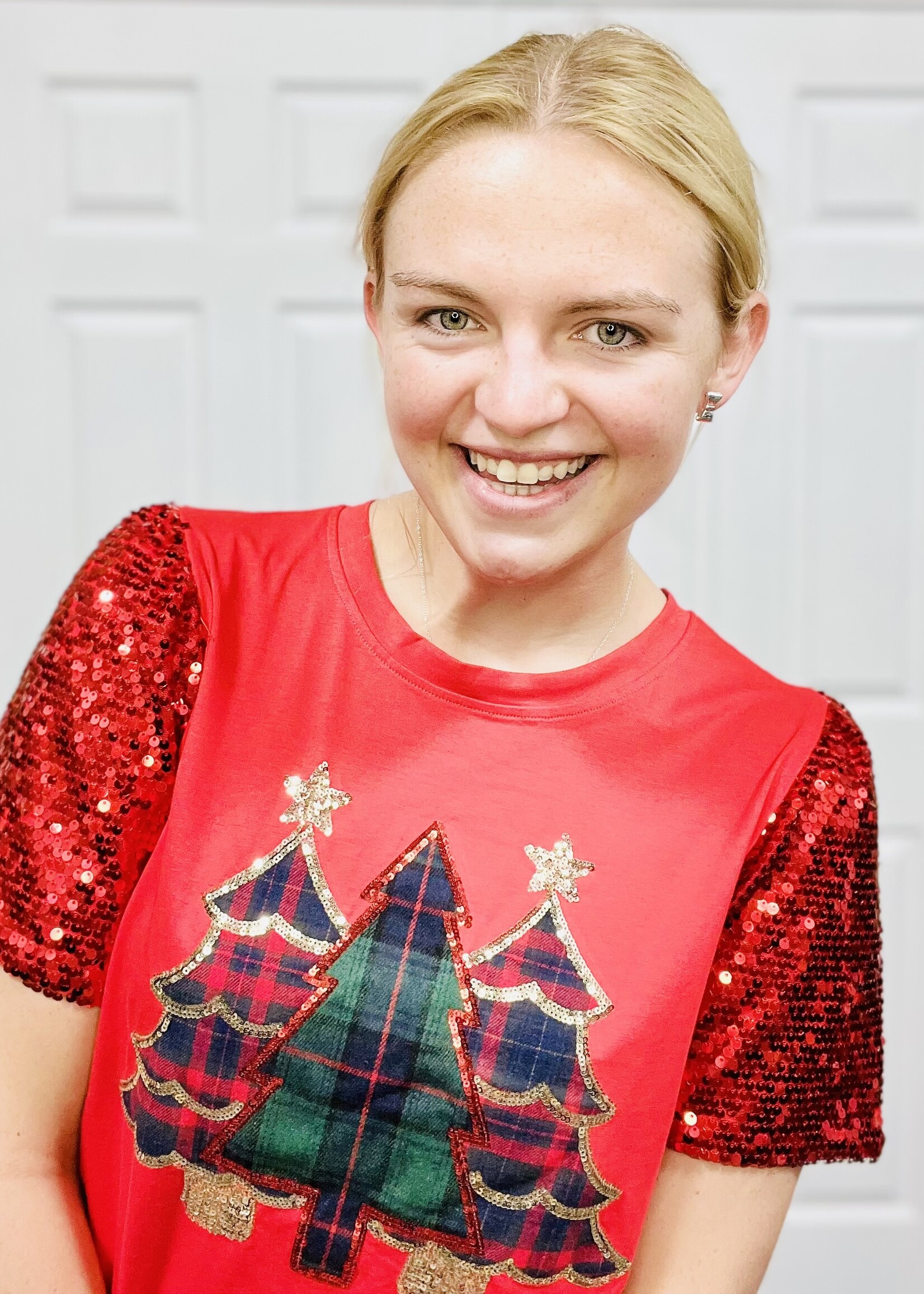 Grace+Emma Red Festive Forest Sequin Top
