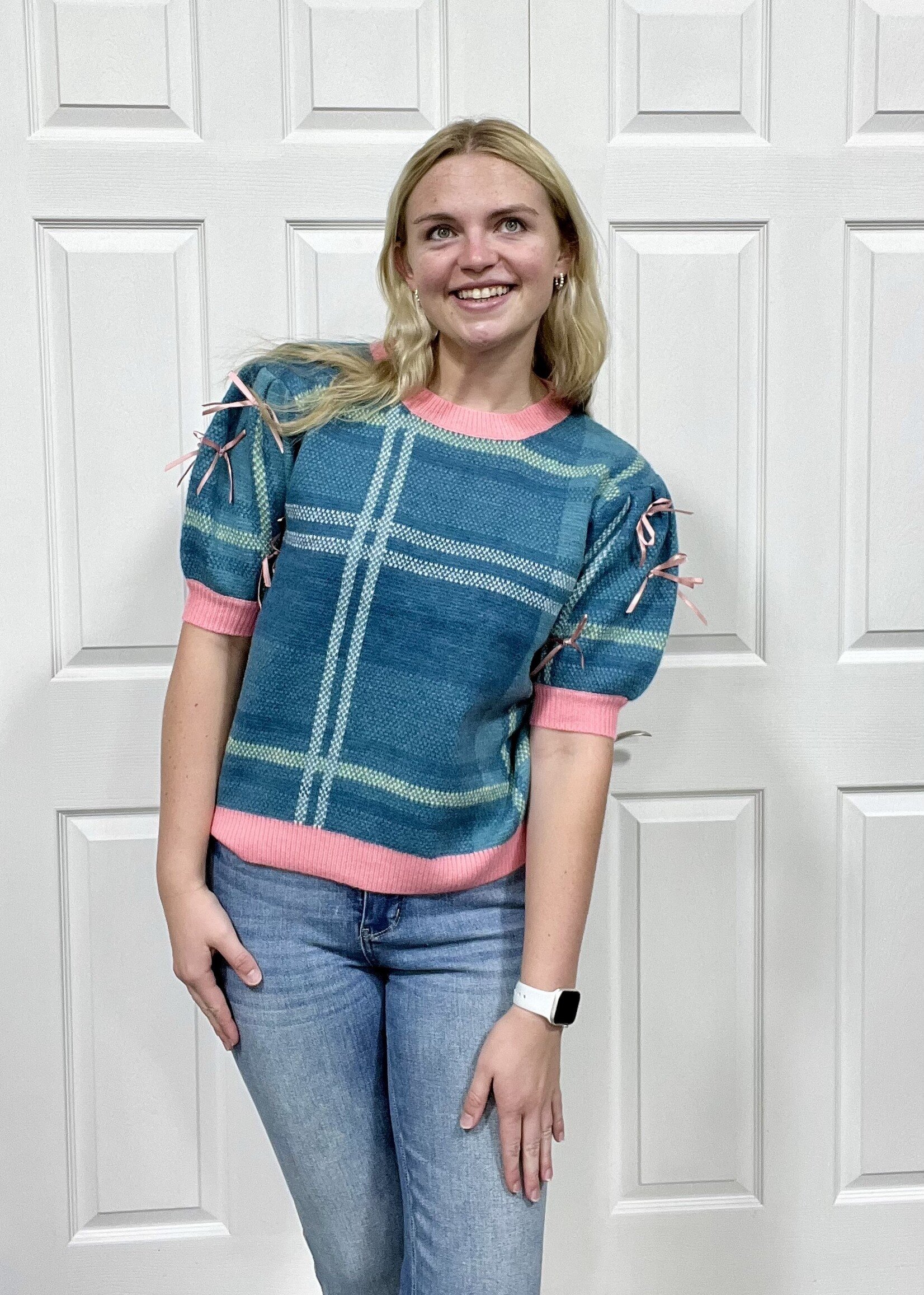 Grace+Emma Plaid Puff Sleeve Sweater