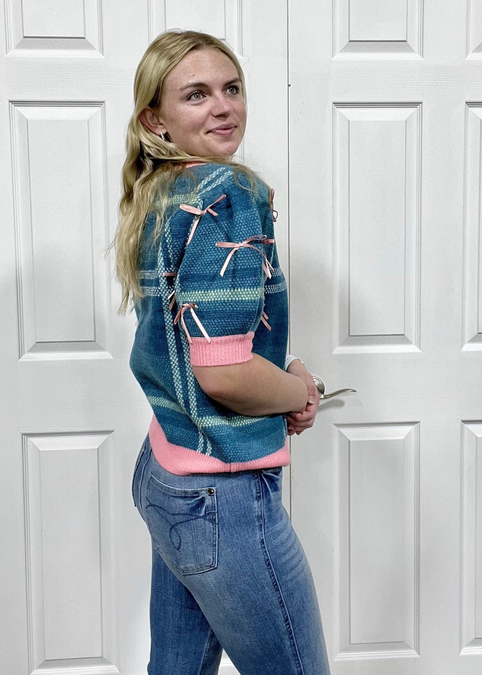 Grace+Emma Plaid Puff Sleeve Sweater