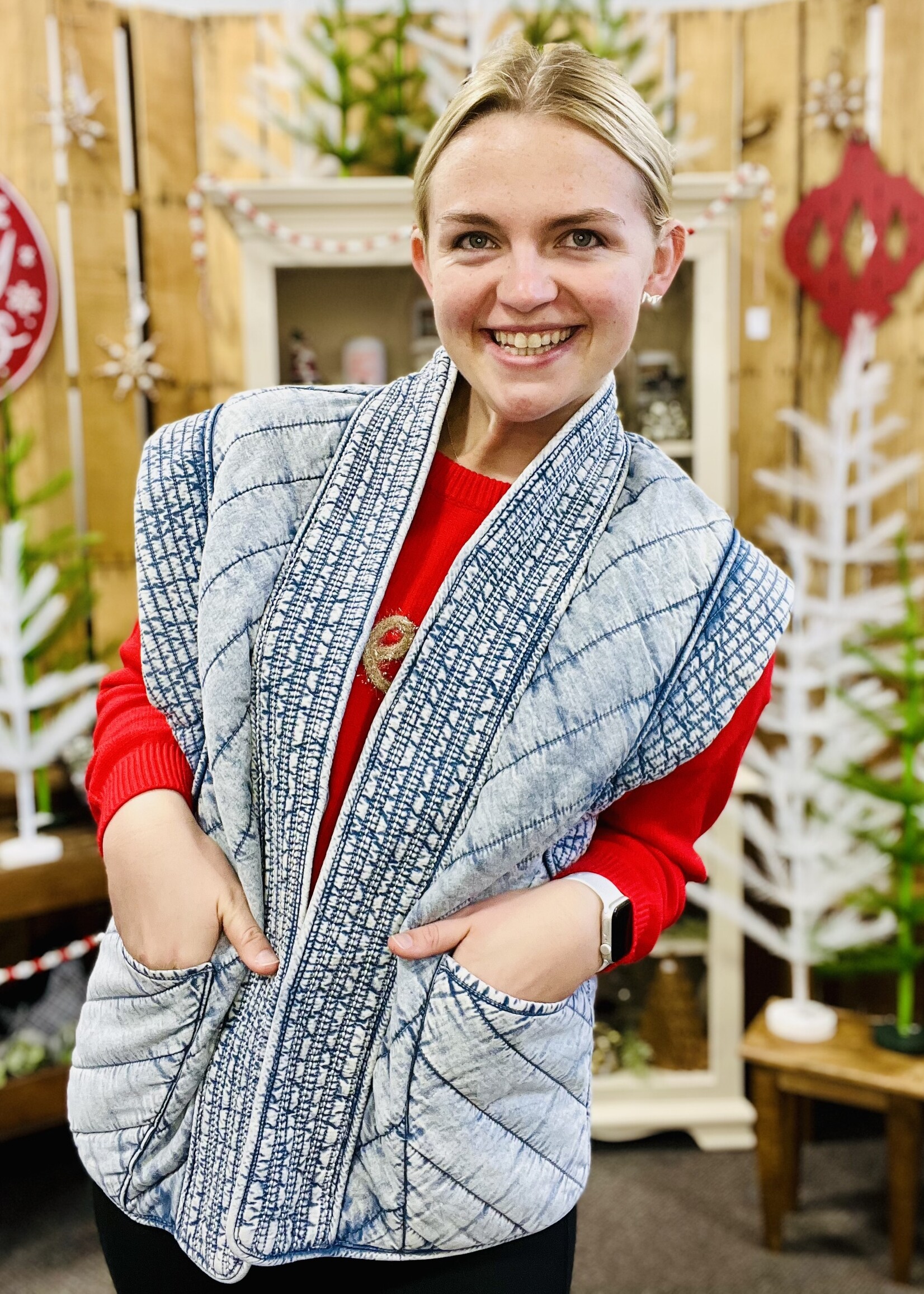 Blu Pepper Washed Denim Quilted Vest