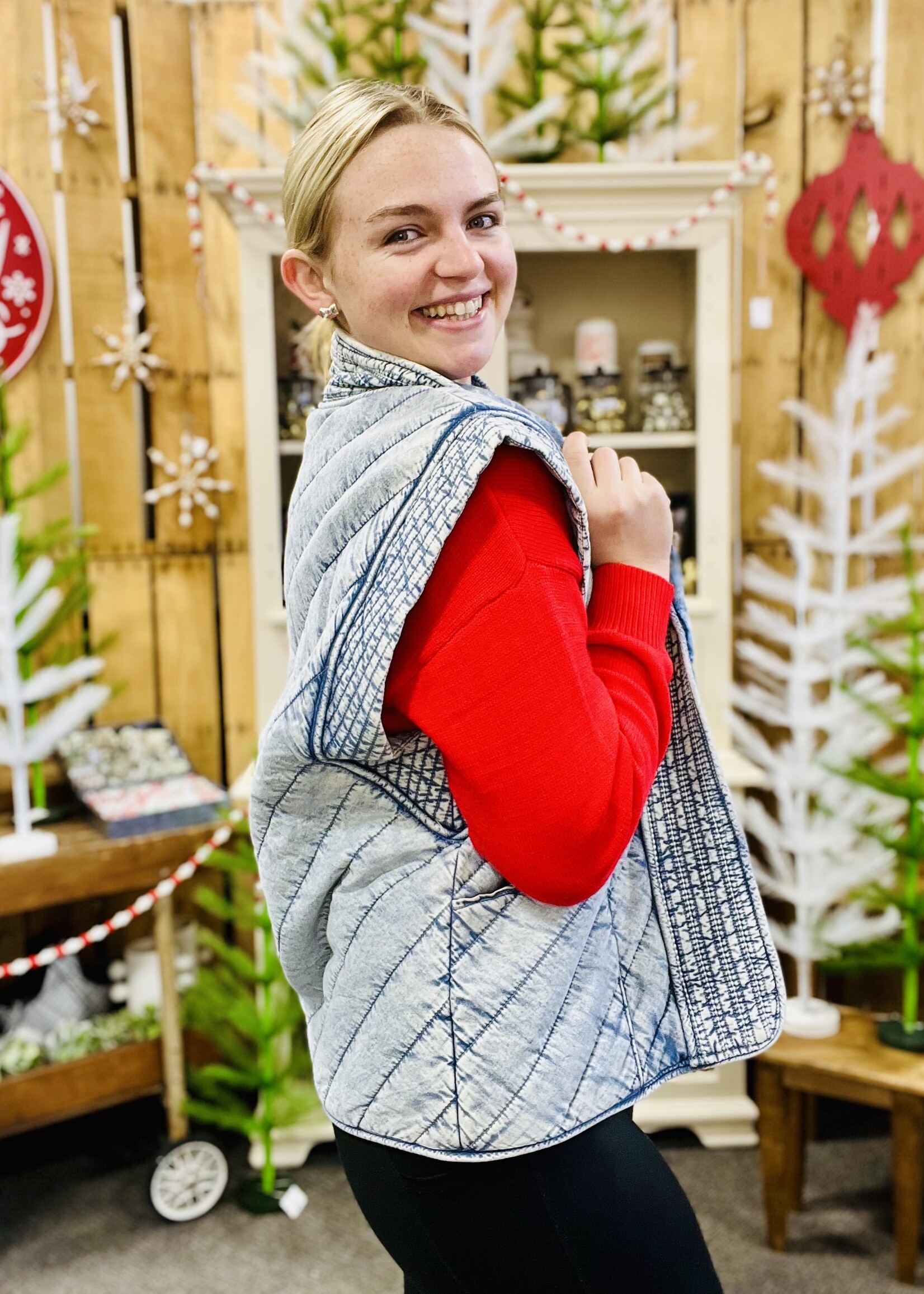 Blu Pepper Washed Denim Quilted Vest