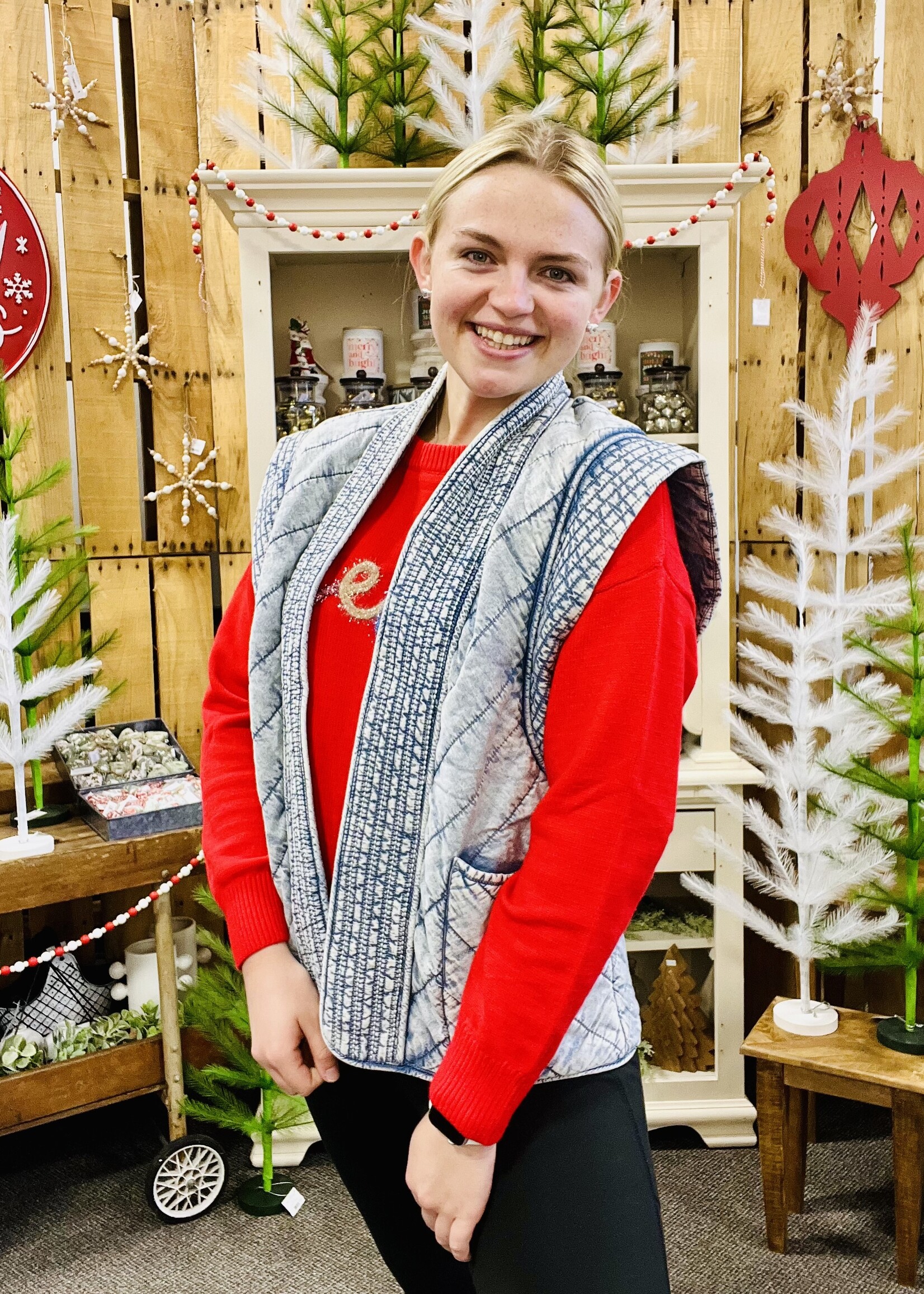 Blu Pepper Washed Denim Quilted Vest