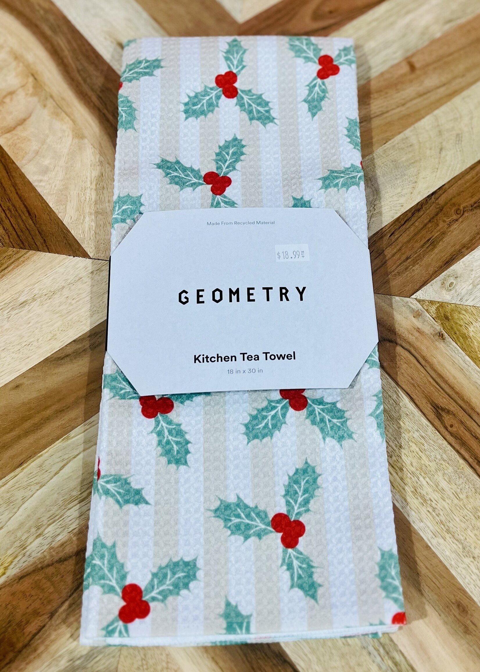 Geometry Mistletoe Stripes Tea Towel