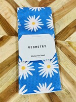 Geometry Blue Daisies Tea Towel