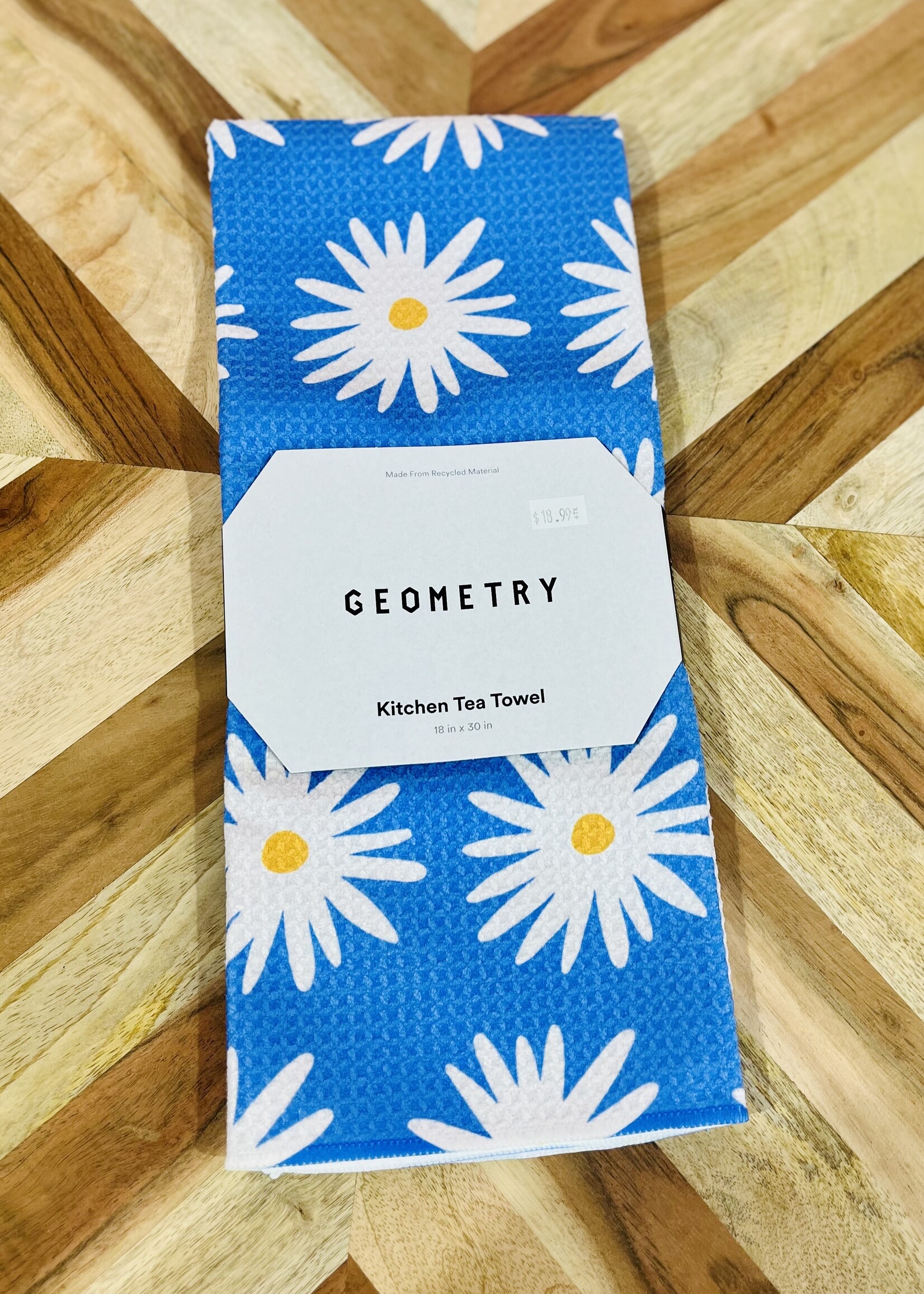 Geometry Blue Daisies Tea Towel