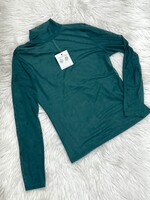 Grace+Emma Green Mock Neck Sheer Top with Pearl Detail