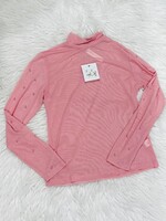 Grace+Emma Pink Mock Neck Sheer Top with Pearl Detail