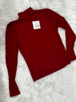 Grace+Emma Red Mock Neck Sheer Top with Pearl Detail