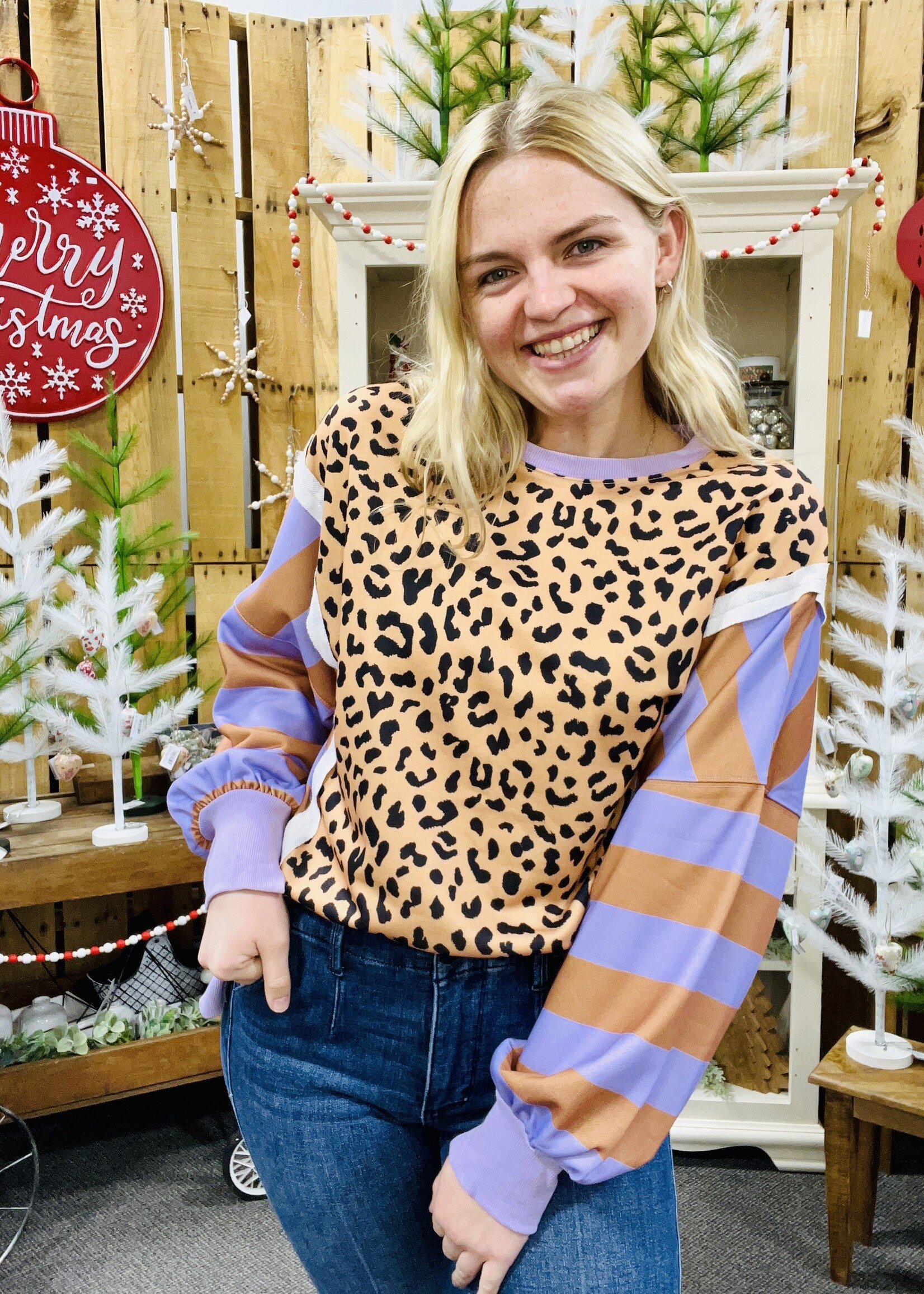 Stripe/Leopard Pullover