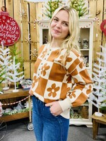 Retro Flower Henley Sweater