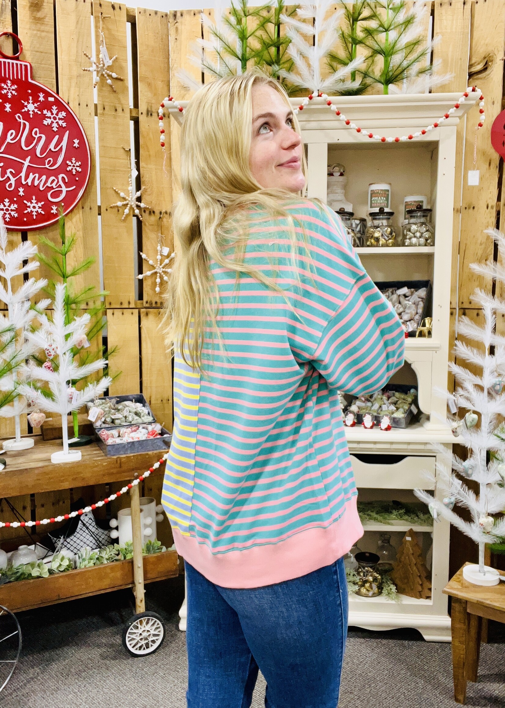 Colorblock Striped Oversized Pullover